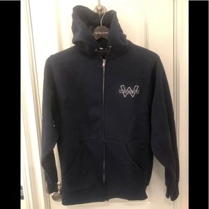 Sweatshirt Mens Large Full Zip Dark Blue Pockets Heavy Hoodie Camp Winadu EUC